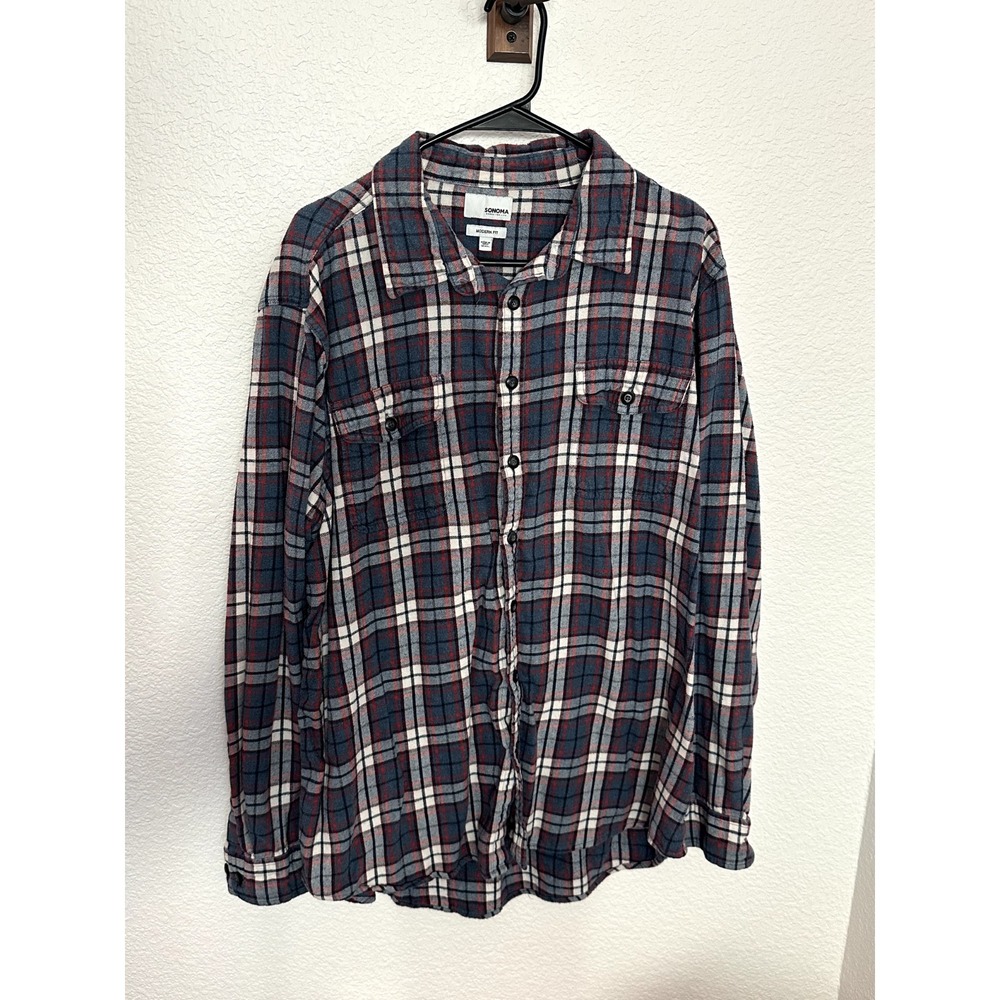 Flannel Sonoma Red/White/Blue Modern Fit Button Up, Size XXL, Outdoor, Rustic